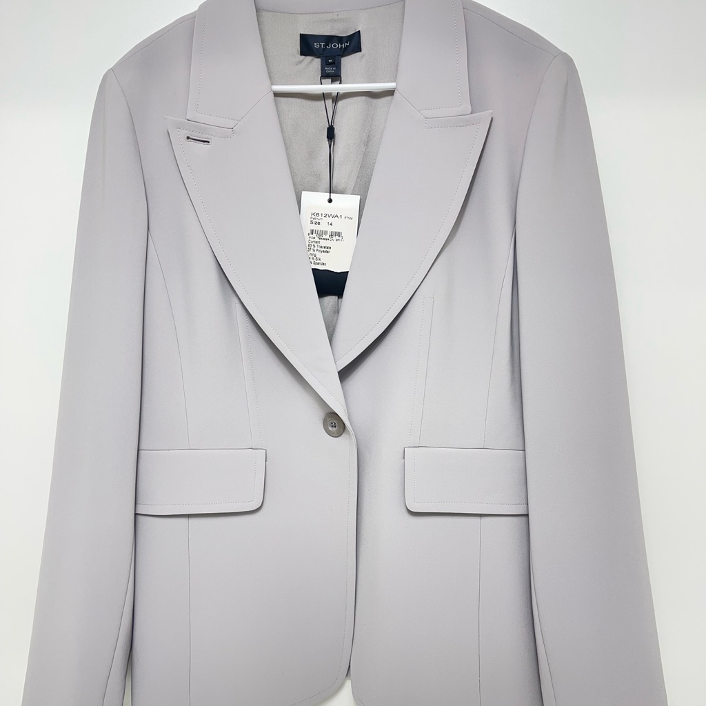 New St. John Platinum Silk Lined Blazer Black Label Sz 14